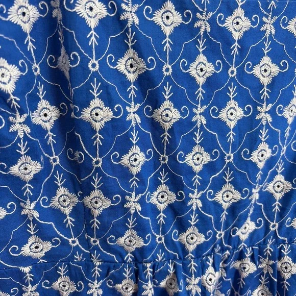 Rhode for Target Babydoll Dress M Blue Embroidered Eyelet Puff Sleeves Pockets - Picture 6 of 12